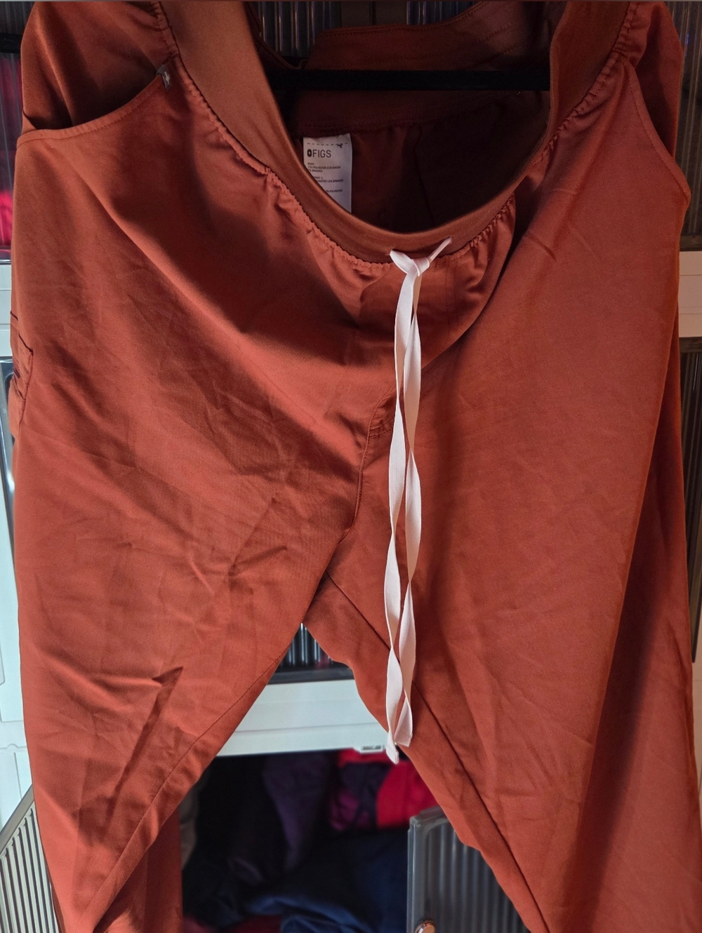 Figs Rust Drawstring Scrub Pants with Pink Tie